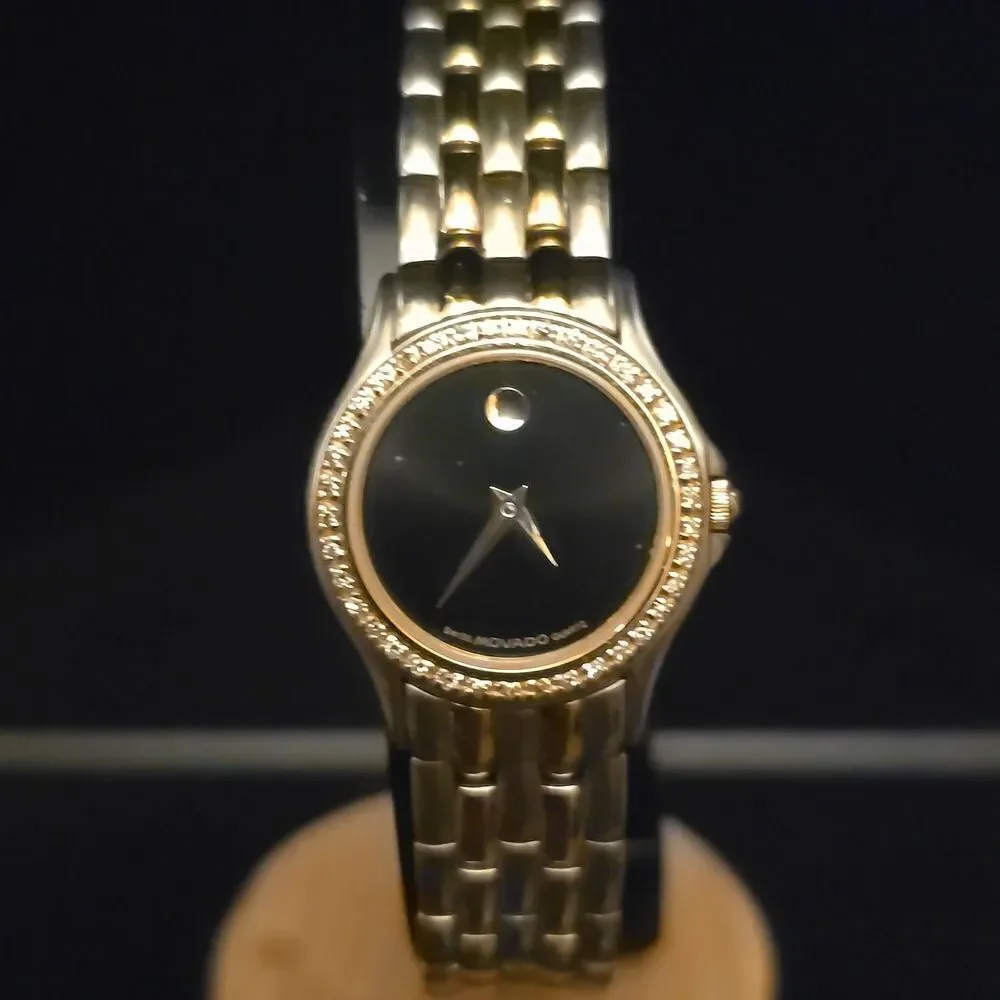 MOVADO Black Dial Ladies Quartz Wrist WATCH! 1CT wieght Diamond,14k Beze…